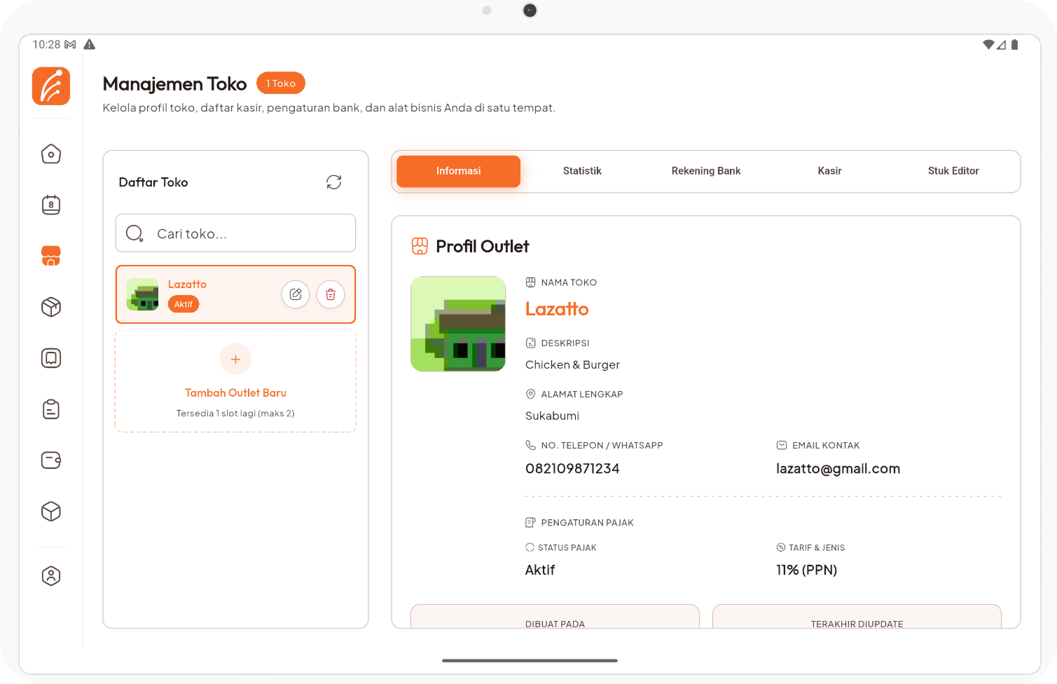 Tampilan manajemen toko